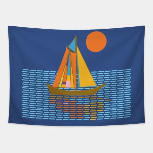 Sailing Boat Colorful Sails Seascape Tapestry