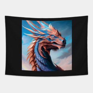 Intricate Blue and Copper Metallic Dragon Tapestry