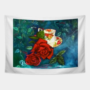 Teacup and Red Roses Tapestry