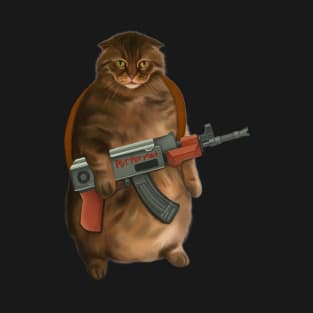 Fluffy Cat with gun T-Shirt