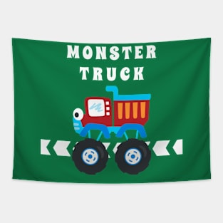 illustration of monster truck with cartoon style. Tapestry