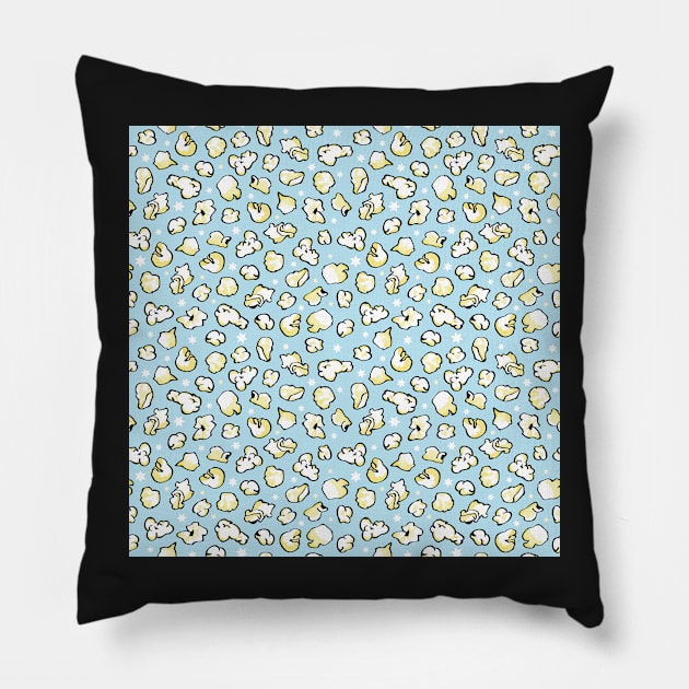 Popcorn Party Pattern light blue Pillow by colorofmagic