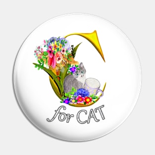 Letter C for Cat and Cute Kitten Pin