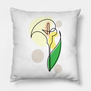 One line art yellow peace lily Pillow