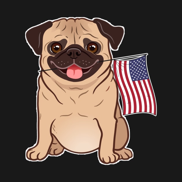 American Flag Pug Dog Love by AdrianBalatee