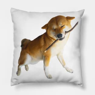 Lilly the Shiba Inu Smiling with Stick Pillow