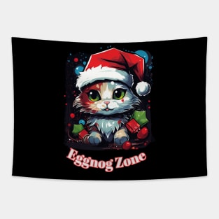 Eggnog Zone - Christmas Cat - Cute Graphic Quote Tapestry