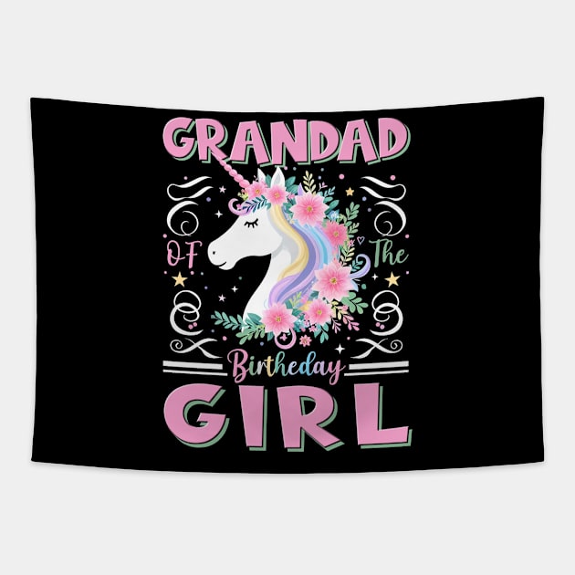 Grandad of the Birthday Girl Unicorn Rainbow Matching Family Tapestry by cyryley