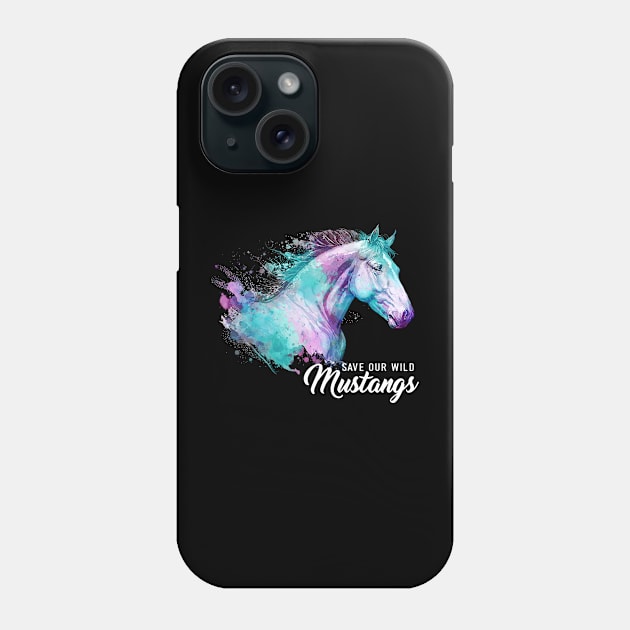 Watercolor Horses Colorful Animal Save Our Wild Mustangs Phone Case by Msafi