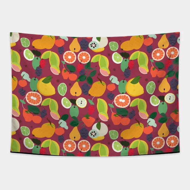 Colorful Fruit Motif in Seamless Pattern V3 Tapestry by Family journey with God