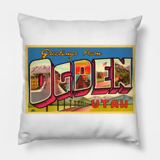 Greetings from Ogden Utah, Vintage Large Letter Postcard Pillow