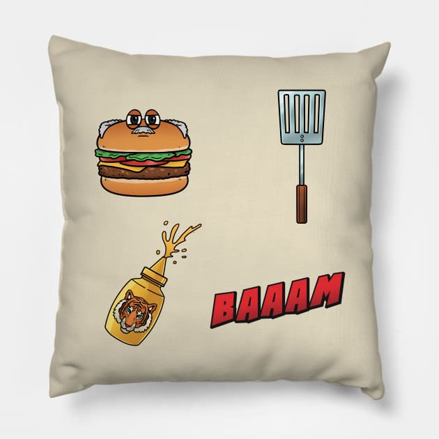 Funny Grilling | Mustard Tiger Pillow by QuicksilverTech