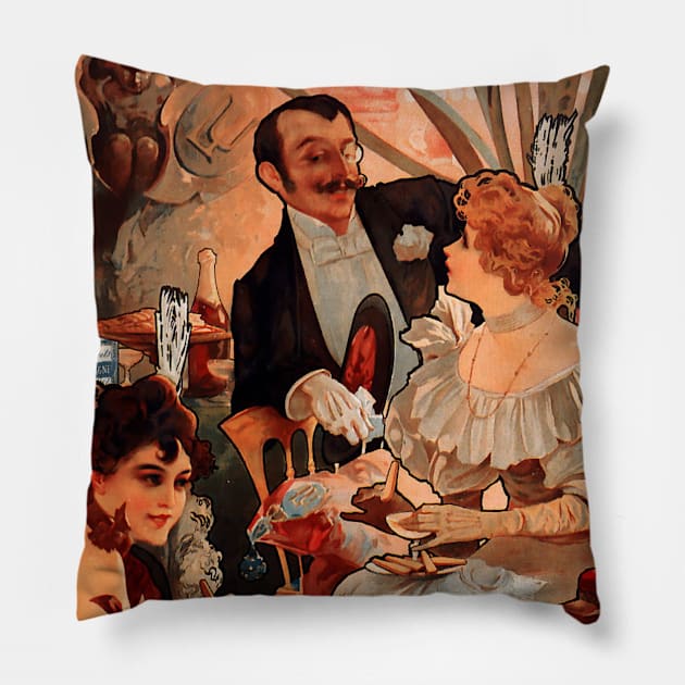 Biscuits and Champagne by A. Mucha Pillow by Artimaeus