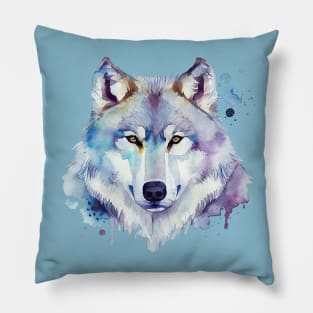 Grey Wolf Watercolour Art Pillow