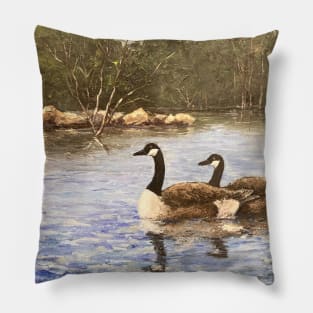 Duck Pond Oil on Canvas Pillow