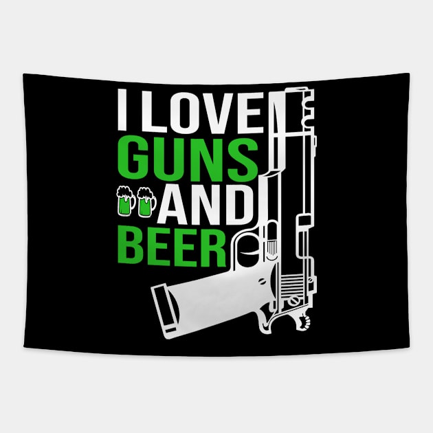 Funny Gun, I Love Guns And Beer, Gun Lover Tapestry by Jakavonis