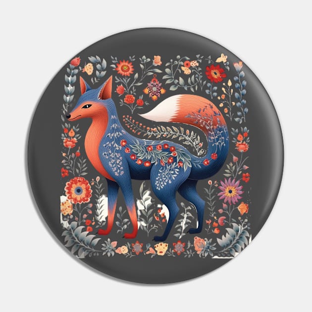 A Blue Fox Scandinavian Art Style Pin by Studio Red Koala