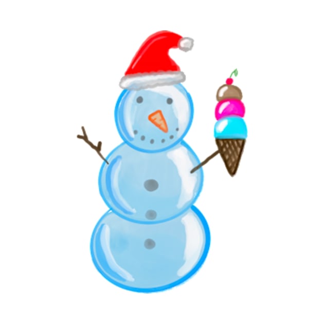 Snowman with Ice Cream by Kelly Louise Art