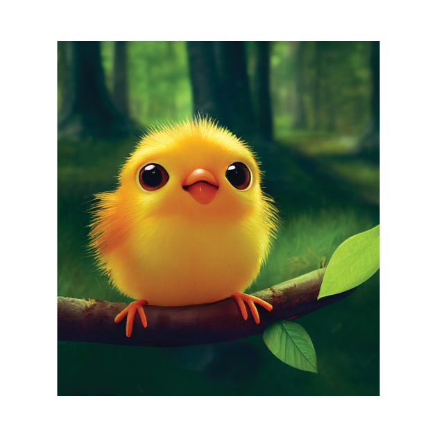 Cute Fluffy Chick or Baby Yellow Bird by Geminiartstudio