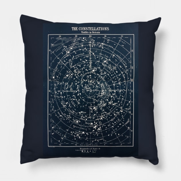 Vintage STAR CONSTELLATIONS MAP POSTER circa 1900s Pillow by Beltschazar