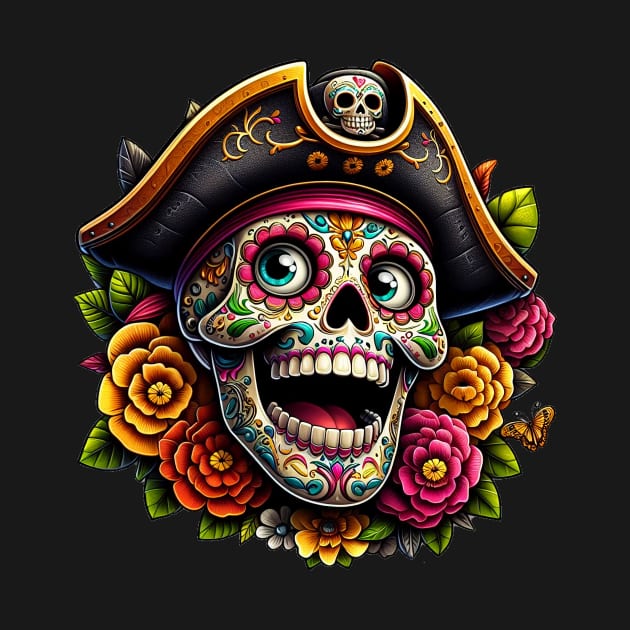 Sugar Skull Art - Pirate Skull by ImaginativeInkPOD