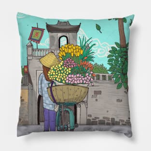 Flower Seller Street Hawker Hanoi Vietnam Pillow