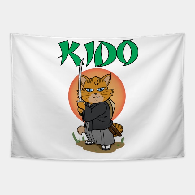 Kido the Samurai Cat Tapestry by Rael Mochizuki Arts