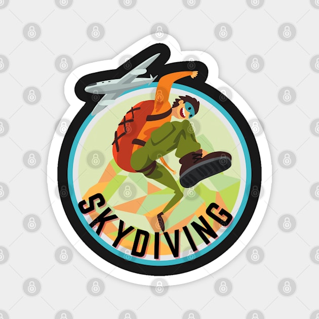 Skydive in Cool Retro Classic Colors With Distressed Text Magnet by Prossori