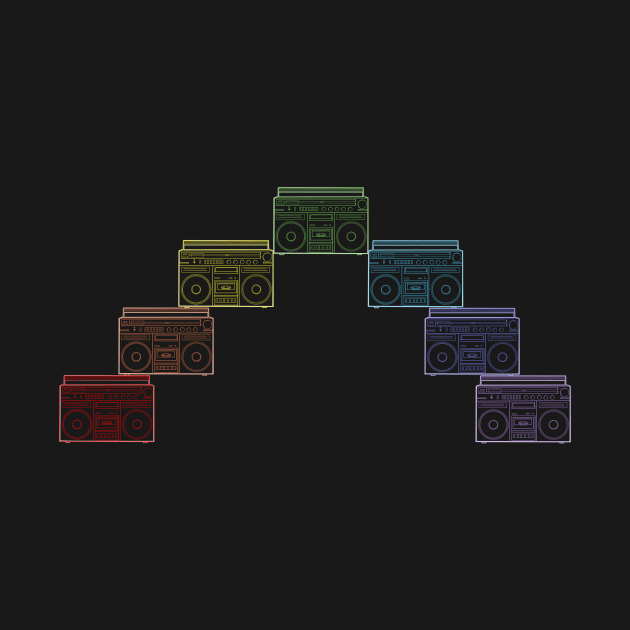 80s Neon Rainbow Arc Boombox Outline by Art by Deborah Camp