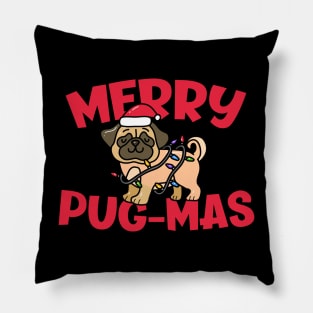 Merry Pugmas // Cute Christmas Pug Pillow