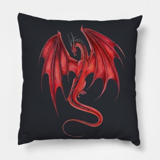 Flying Red Dragon with Wings Spread Pillow