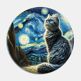 American Wirehair Starry Night Inspired - Artistic Cat Pin