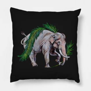 Asian Elephant with Palm Fronds Pillow