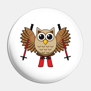 Cute Owl Skiing Cartoon Pin