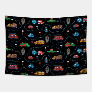 Cars and Trucks on Black Tapestry
