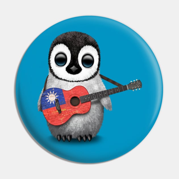 Baby Penguin Playing Taiwanese Flag Guitar Pin by jeffbartels