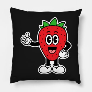 Strawberry in Old Cartoon Vintage Style Pillow