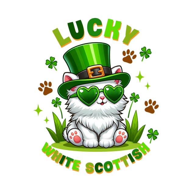 Lucky White Scottish Funny Cat St. Patricks Day by Nessanya