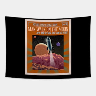 Vintage Stargazing Man Walk on the Moon Tapestry