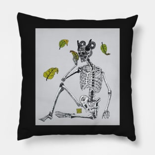 PHILOSOPHICAL SKELETON AND AUTUMN LEAVES Pillow