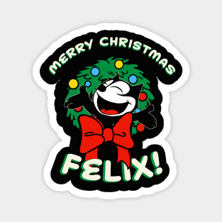 Merry Christmas Felix! Felix Burst Joyfully from Xmas Wreath Magnet