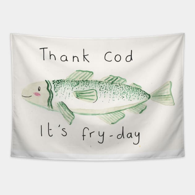 Thank cod its fry day Tapestry by Charlotsart