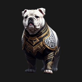 Bold Bulldog in Black and Gold Armor T-Shirt