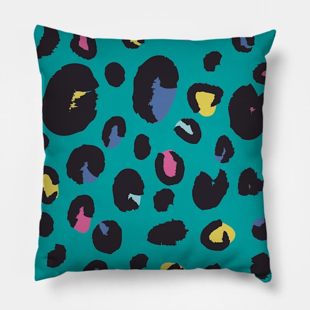 Rainbow Leopard on Teal Pillow by purplegorilladesign23@gmail.com