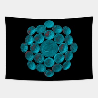 Turquoise USA Twenty Dollars Coin - Surrounded by other Coins Tapestry
