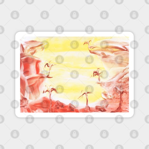 Landscape with rocks. Encaustic, art decoration, sketch. Magnet by grafinya