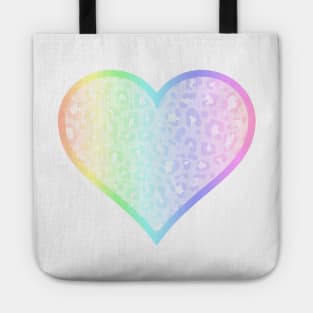 Ultra Pastel Rainbow Leopard Print Heart Tote