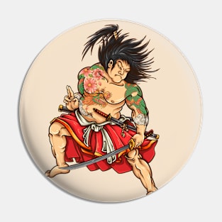 Vintage Samurai Warrior Illustration Pin