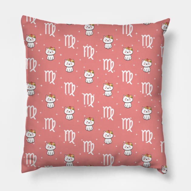 Virgo Zodiac Cat Pattern Pillow by Luna Illustration