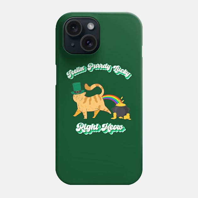 Feelin' Purrdy Lucky Right Meow, Funny Cat Leprechaun Rainbow Pot of Gold Phone Case by AddiBettDesigns